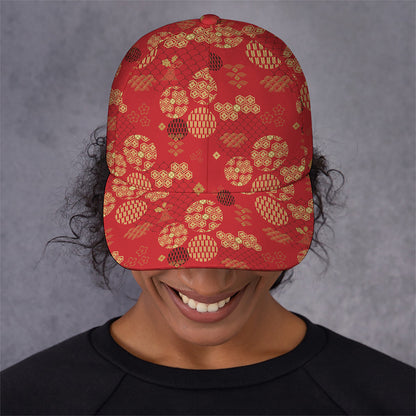 Red Japanese Pattern Print Baseball Cap