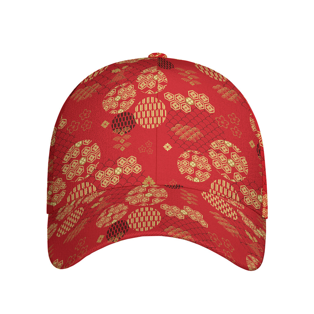 Red Japanese Pattern Print Baseball Cap