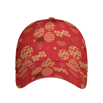 Red Japanese Pattern Print Baseball Cap