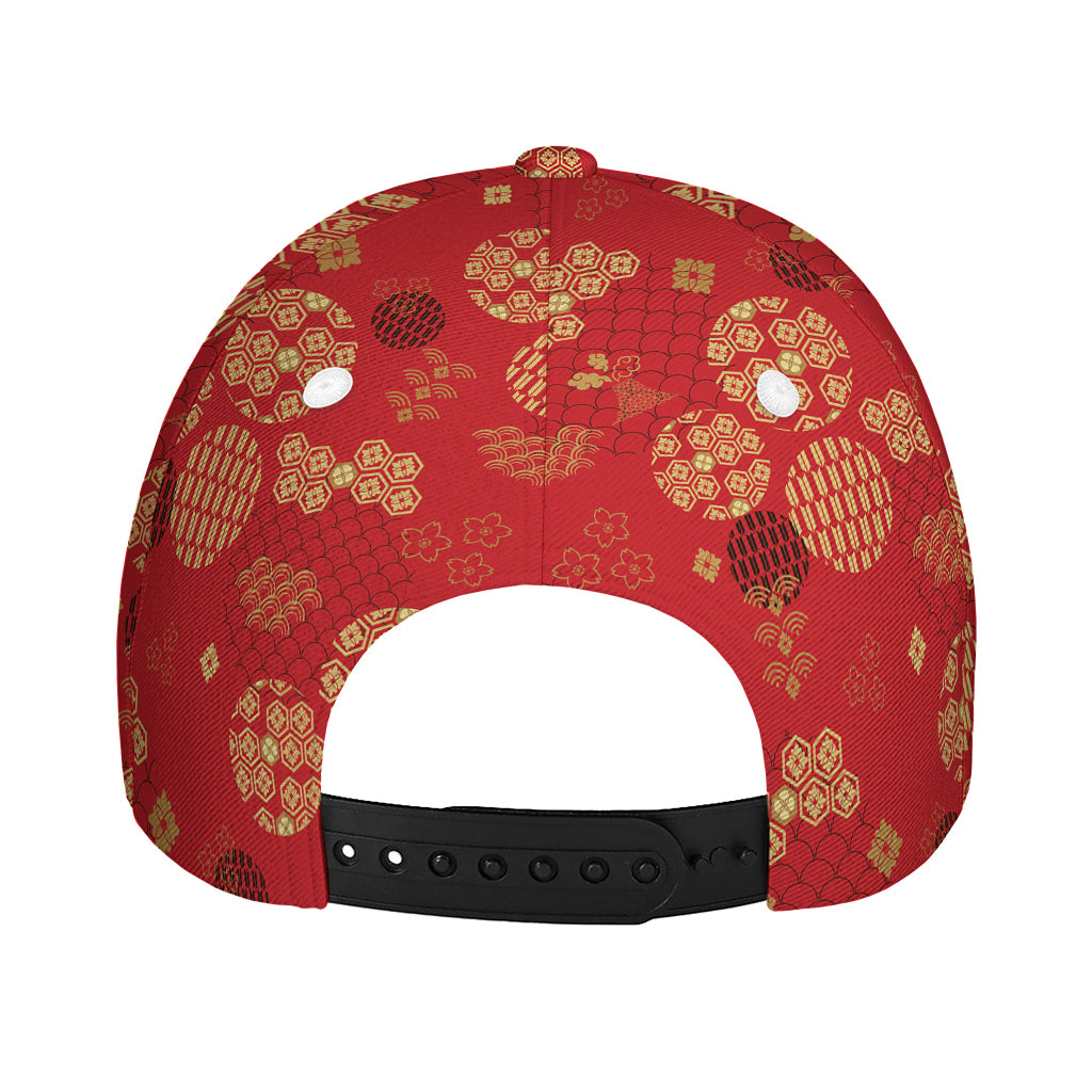 Red Japanese Pattern Print Baseball Cap