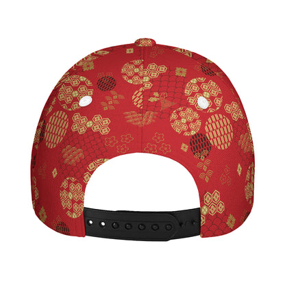 Red Japanese Pattern Print Baseball Cap