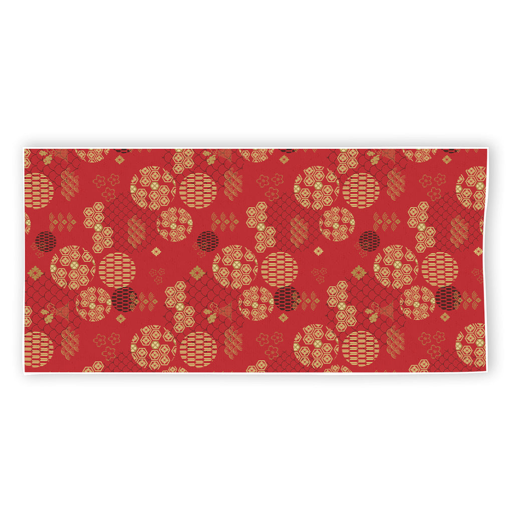 Red Japanese Pattern Print Beach Towel