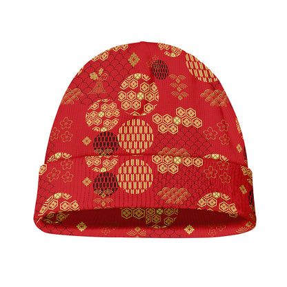 Red Japanese Pattern Print Beanie