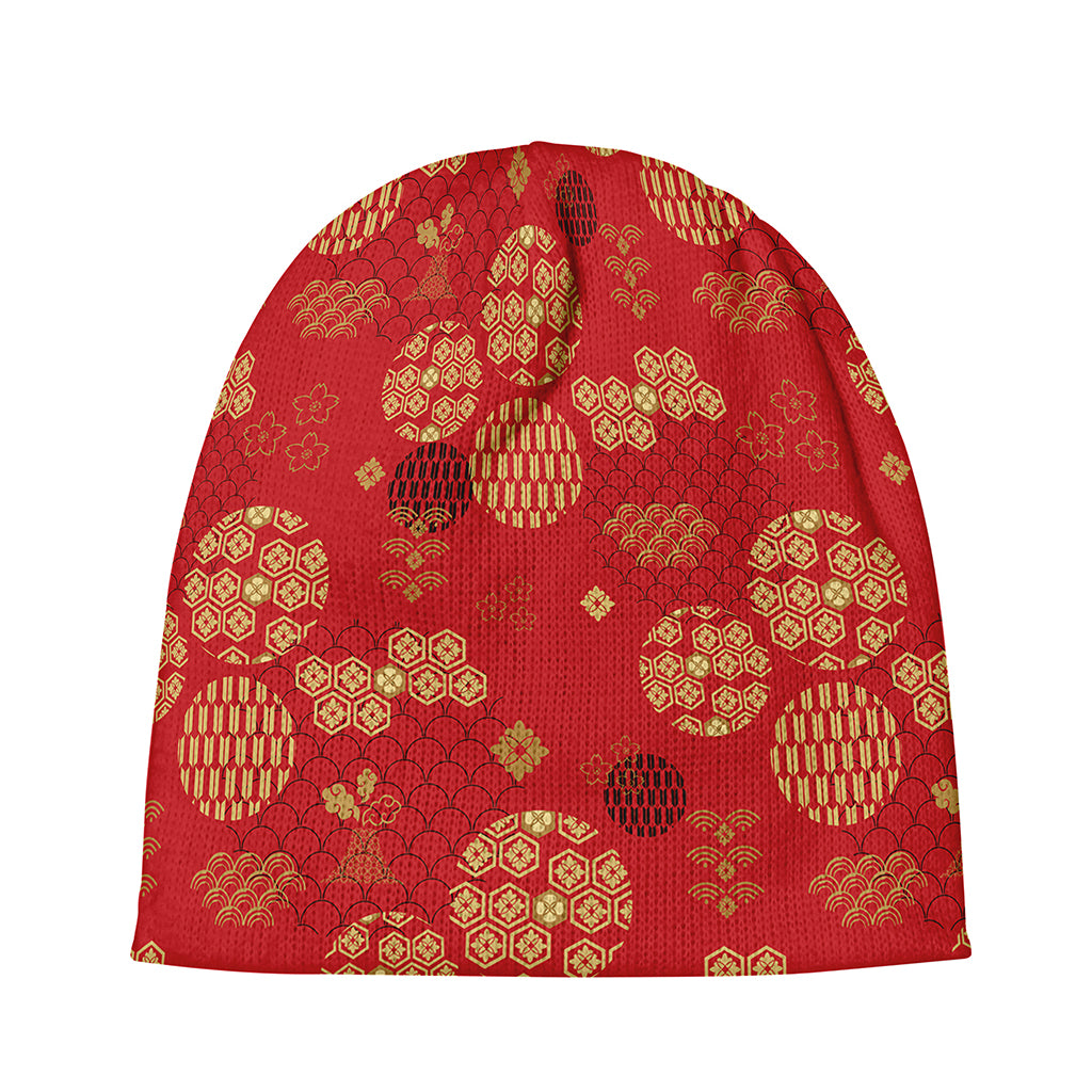 Red Japanese Pattern Print Beanie