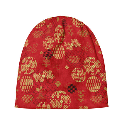 Red Japanese Pattern Print Beanie