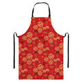 Red Japanese Pattern Print Bib Apron With Pocket