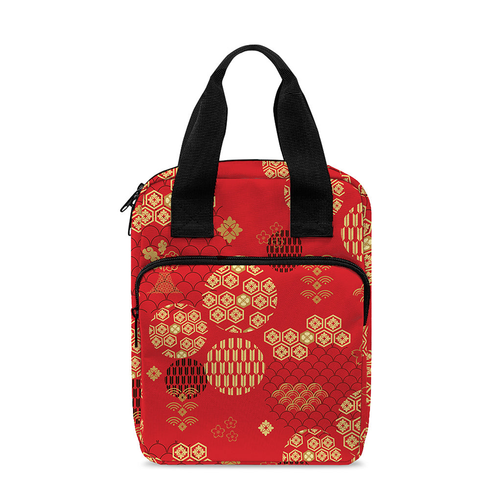 Red Japanese Pattern Print Bible Tote Bag