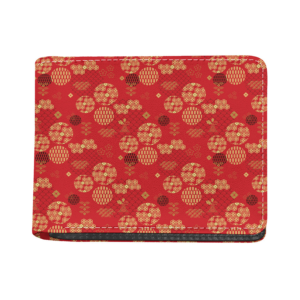 Red Japanese Pattern Print Bifold Wallet