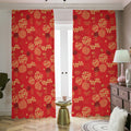 Red Japanese Pattern Print Dimout Pencil Pleat Curtains