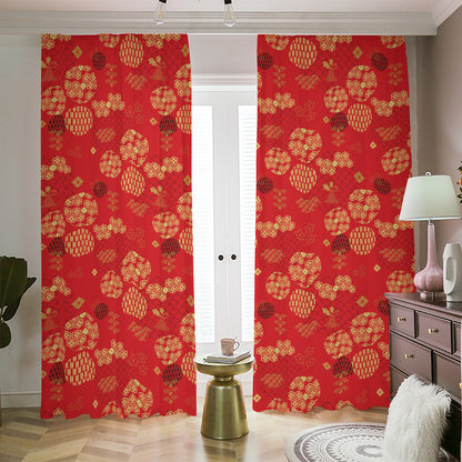 Red Japanese Pattern Print Blackout Pencil Pleat Curtains