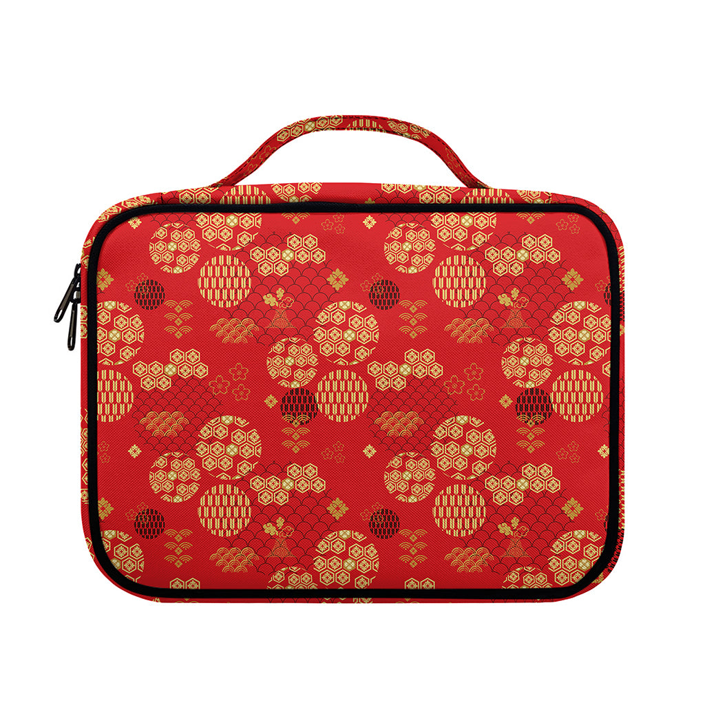 Red Japanese Pattern Print Briefcase Bible Bag
