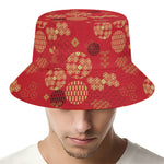 Red Japanese Pattern Print Bucket Hat
