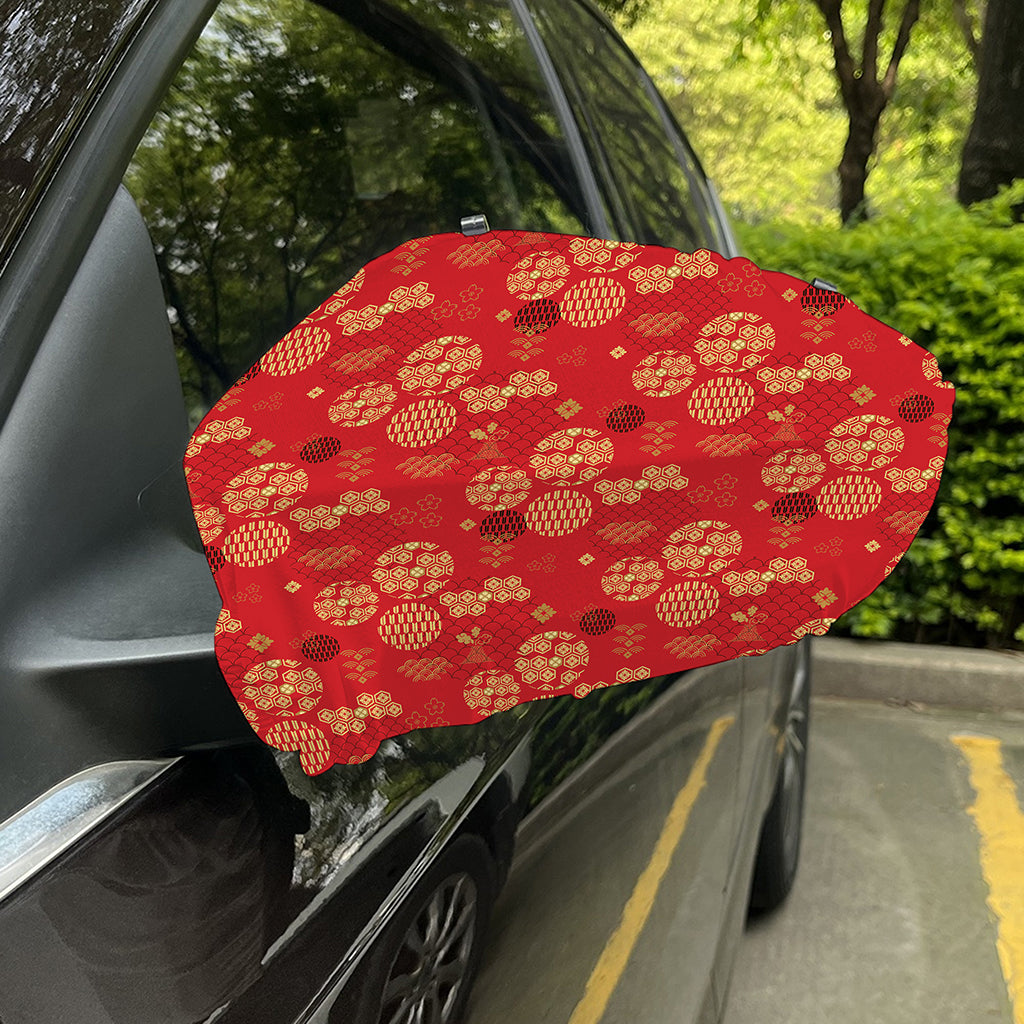 Red Japanese Pattern Print Car Side Mirror Covers