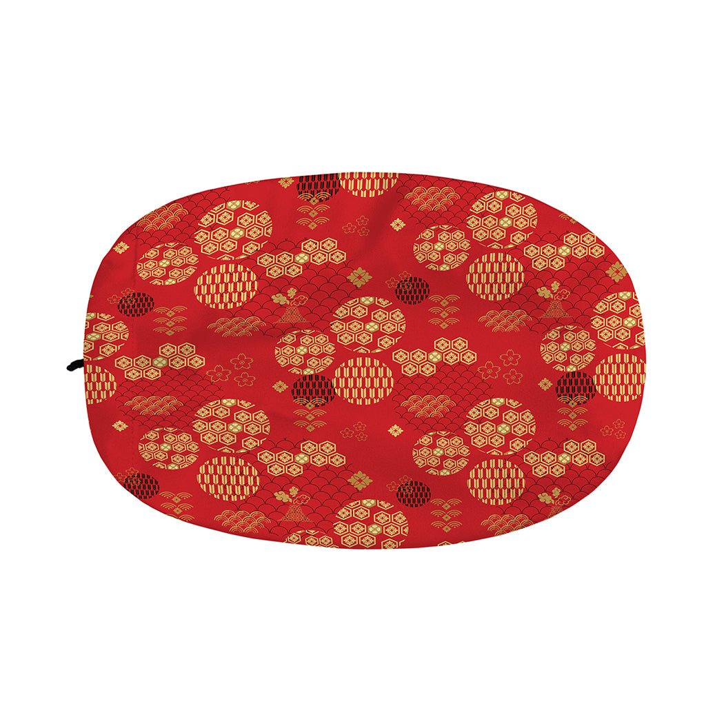 Red Japanese Pattern Print Car Side Mirror Covers
