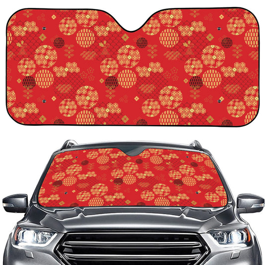 Red Japanese Pattern Print Car Windshield Sun Shade