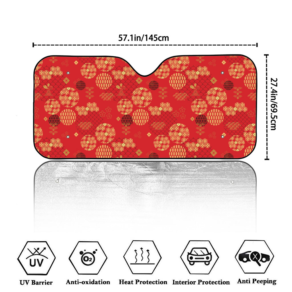 Red Japanese Pattern Print Car Windshield Sun Shade