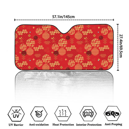 Red Japanese Pattern Print Car Windshield Sun Shade