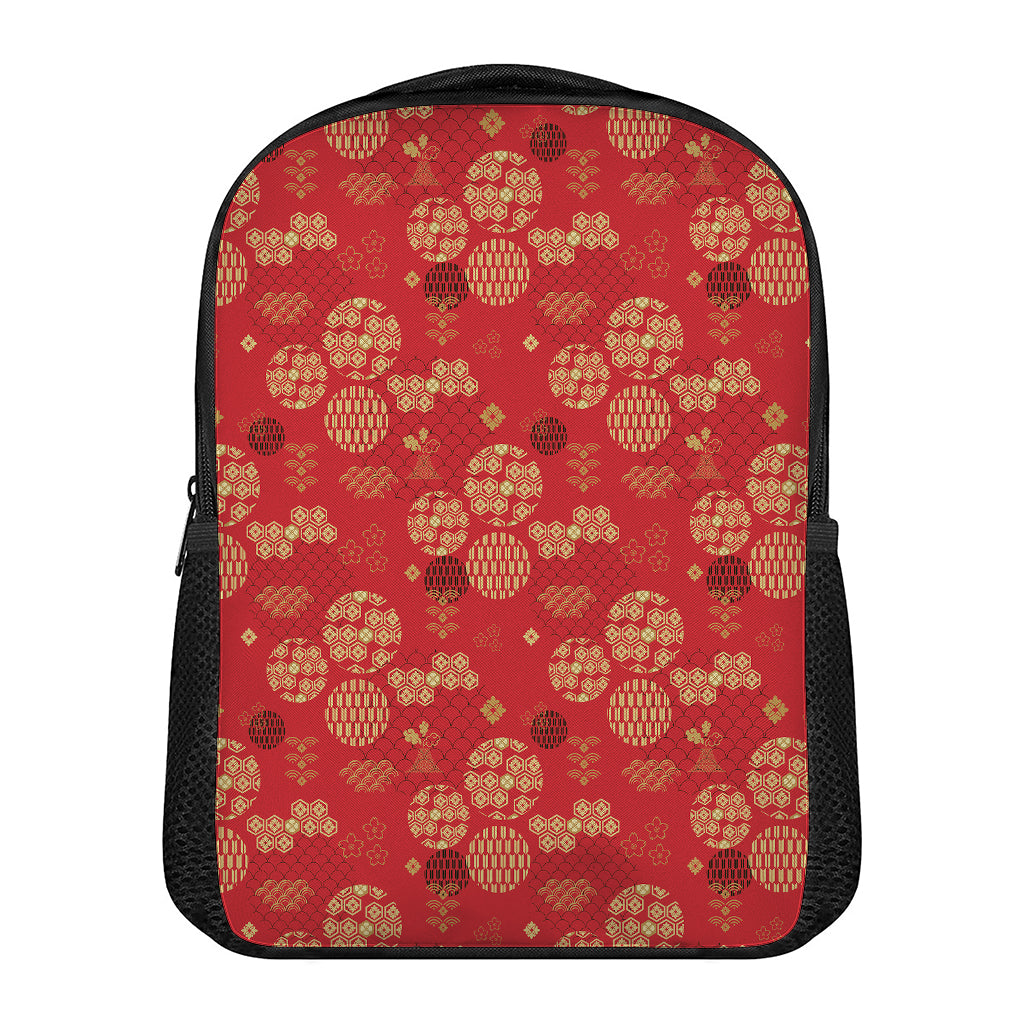 Red Japanese Pattern Print Casual Backpack