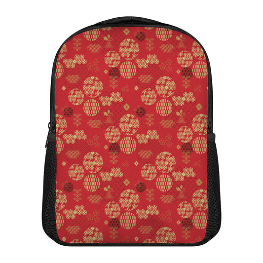 Red Japanese Pattern Print Casual Backpack
