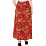 Red Japanese Pattern Print Chiffon Maxi Skirt