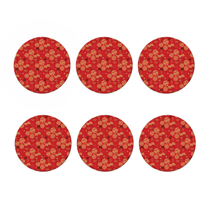 Red Japanese Pattern Print Coaster Set