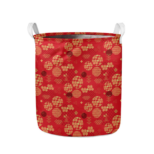 Red Japanese Pattern Print Collapsible Laundry Basket