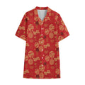 Red Japanese Pattern Print Cotton Hawaiian Shirt