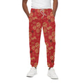 Red Japanese Pattern Print Cotton Sweatpants