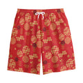 Red Japanese Pattern Print Cotton Shorts