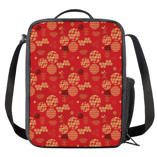 Red Japanese Pattern Print Crossbody Lunch Bag