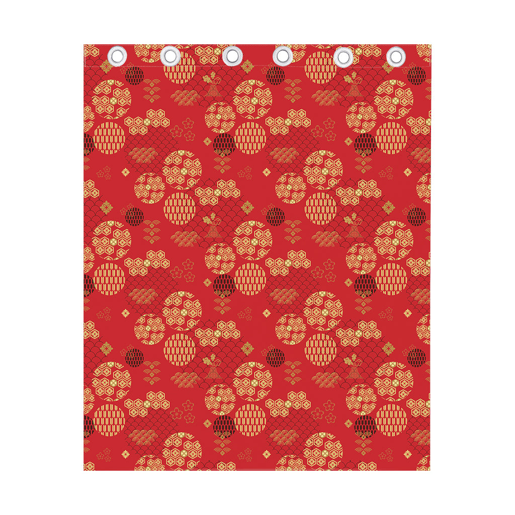 Red Japanese Pattern Print Curtain