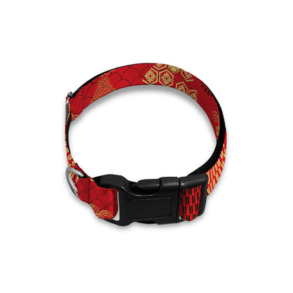 Red Japanese Pattern Print Dog Collar