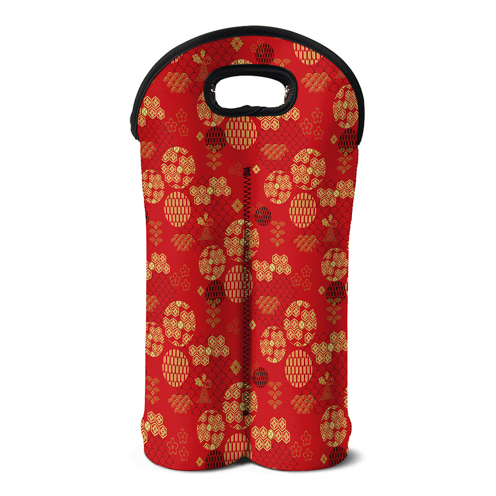 Red Japanese Pattern Print Double Neoprene Wine Tote