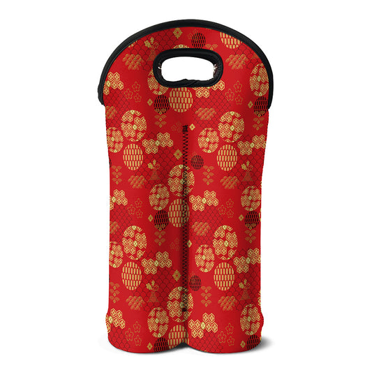 Red Japanese Pattern Print Double Neoprene Wine Tote