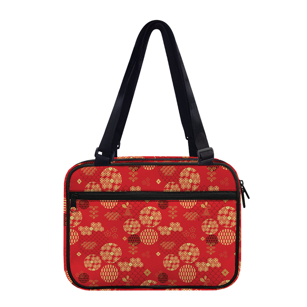 Red Japanese Pattern Print Double Strap Bible Bag