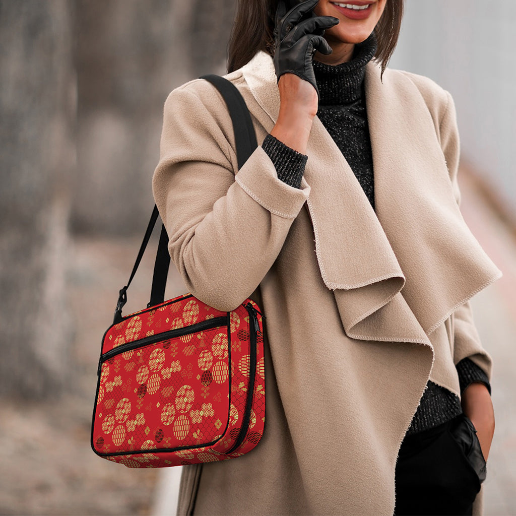 Red Japanese Pattern Print Double Strap Bible Bag