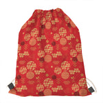 Red Japanese Pattern Print Drawstring Bag