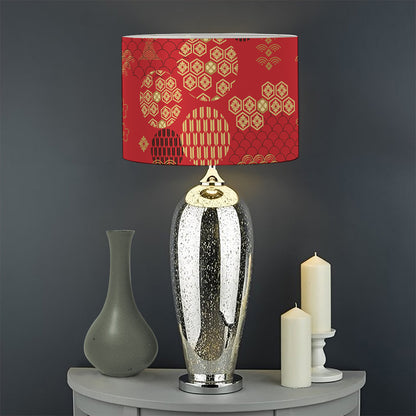 Red Japanese Pattern Print Drum Lamp Shade
