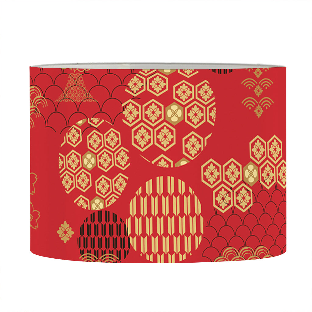 Red Japanese Pattern Print Drum Lamp Shade