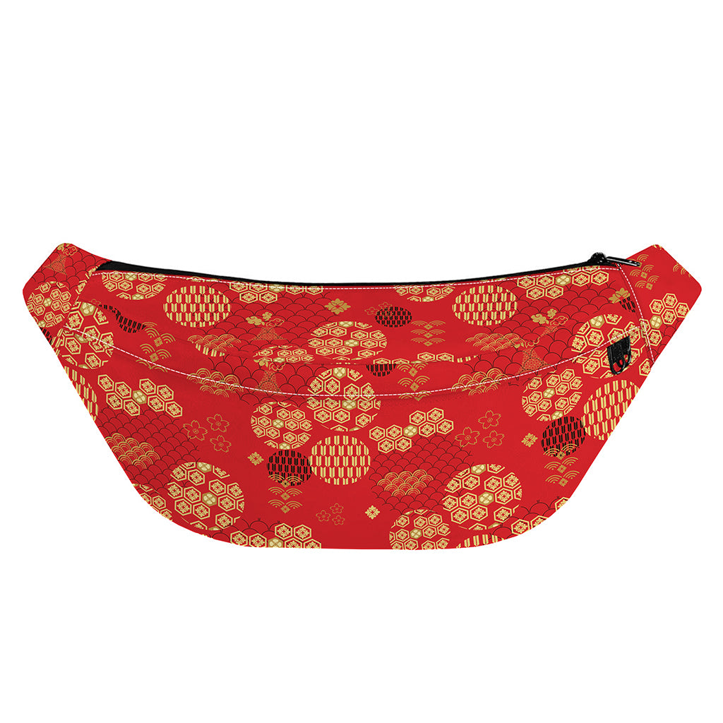 Red Japanese Pattern Print Fanny Pack