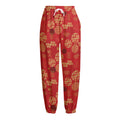 Red Japanese Pattern Print Fleece Lined Knit Pants