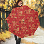 Red Japanese Pattern Print Foldable Umbrella