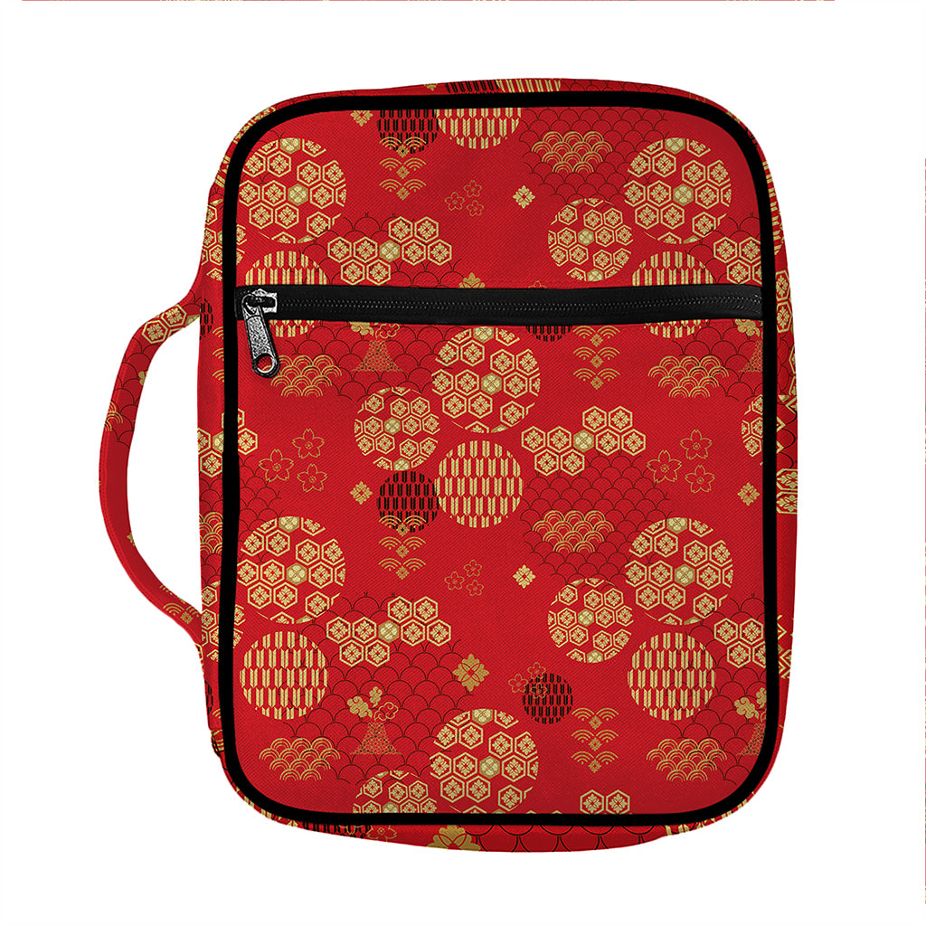 Red Japanese Pattern Print Front Pocket Bible Bag