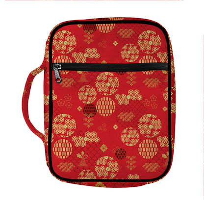 Red Japanese Pattern Print Front Pocket Bible Bag