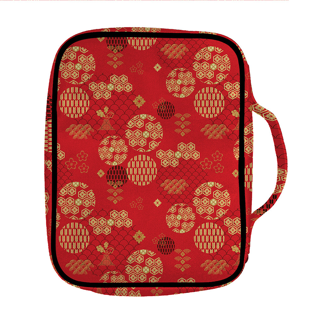 Red Japanese Pattern Print Front Pocket Bible Bag
