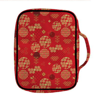 Red Japanese Pattern Print Front Pocket Bible Bag