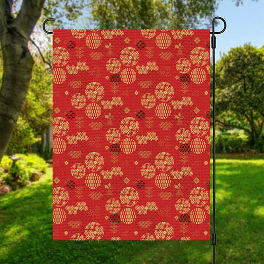 Red Japanese Pattern Print Garden Flag