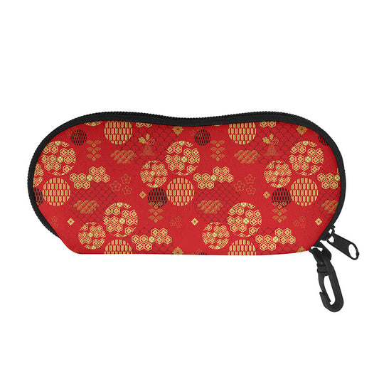 Red Japanese Pattern Print Glasses Case