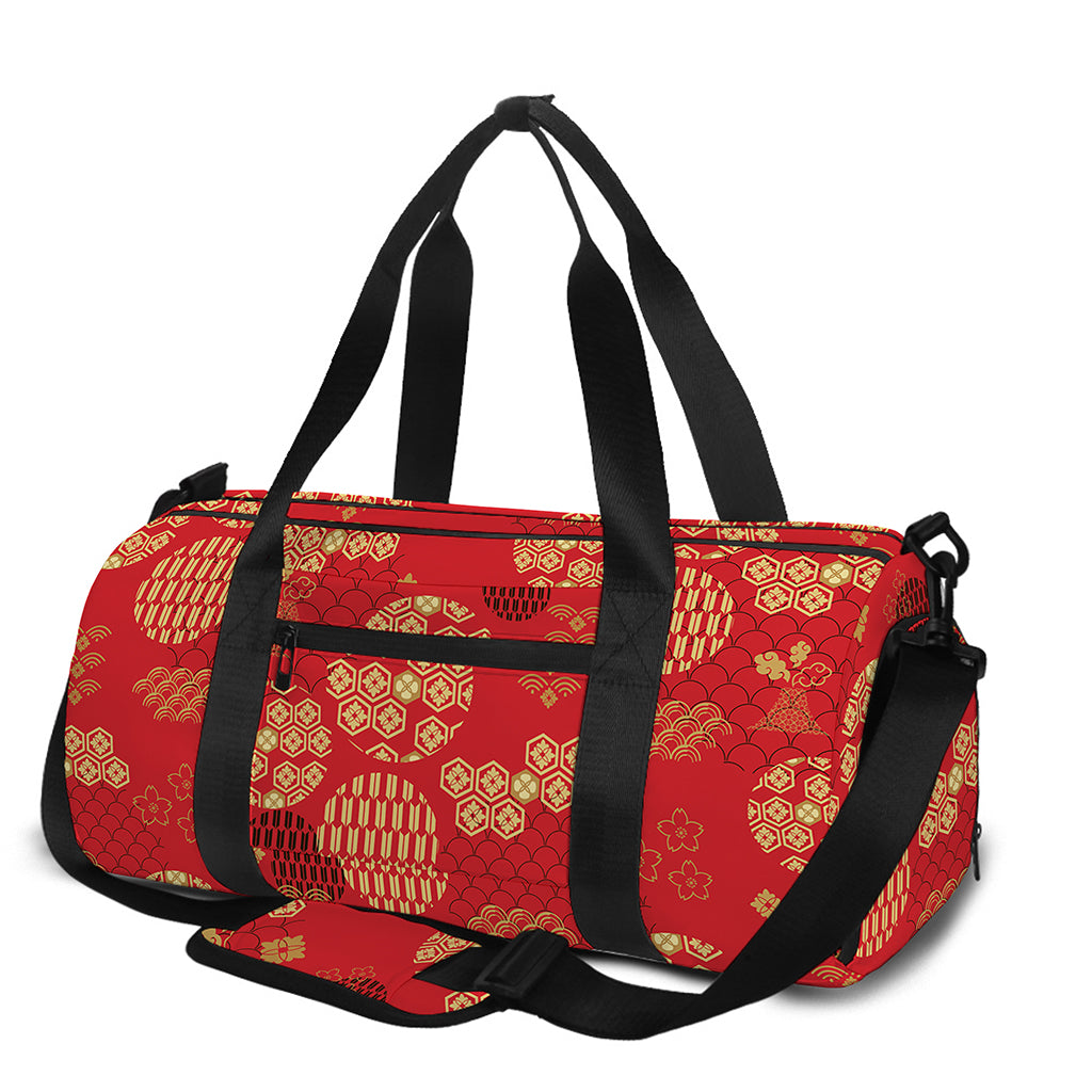 Red Japanese Pattern Print Gym Bag
