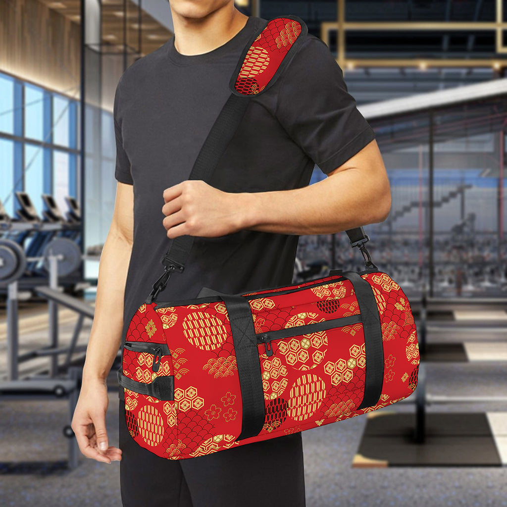 Red Japanese Pattern Print Gym Bag